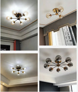 Glass Globe Chandelier Installed Above Dining Table