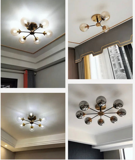 Glass Globe Chandelier Installed Above Dining Table