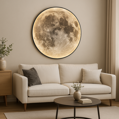 Moon pendant light side angle detail view