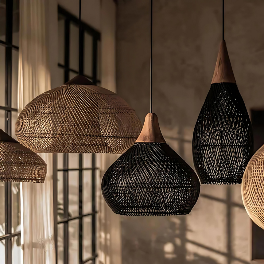 Asterra Handwoven Rattan Pendant Light natural rattan finish - OpalDwell