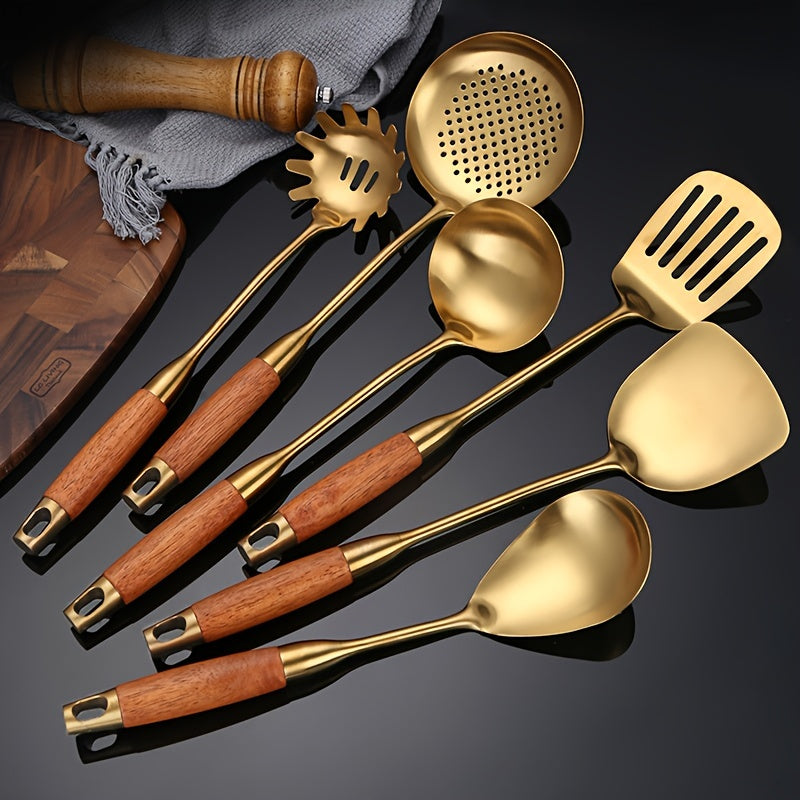 Kitchen utensil set with heat-resistant wooden handles