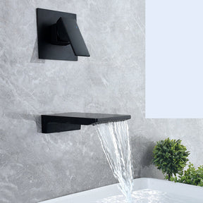 Wall-mounted waterfall bathroom faucet with matte black finish