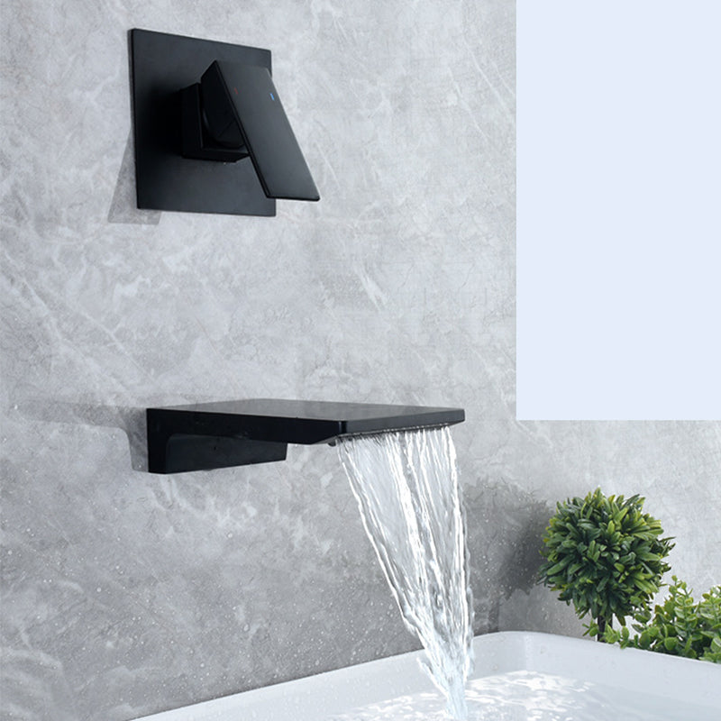 Wall-mounted waterfall bathroom faucet with matte black finish