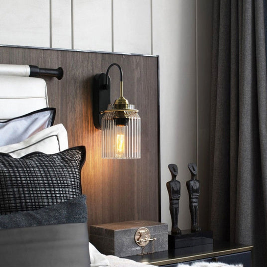 Vintage Wall Sconce with Ribbed Glass Shade