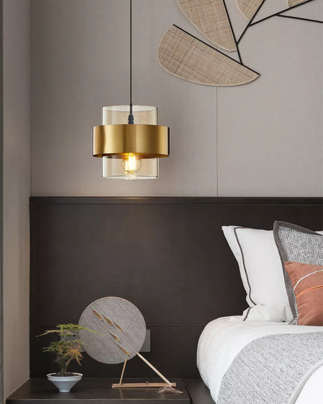 Solara Gold Glass Pendant Light metal detailing close-up - OpalDwell