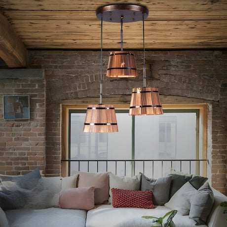 Wooden bucket pendant lamp for bars and cafes