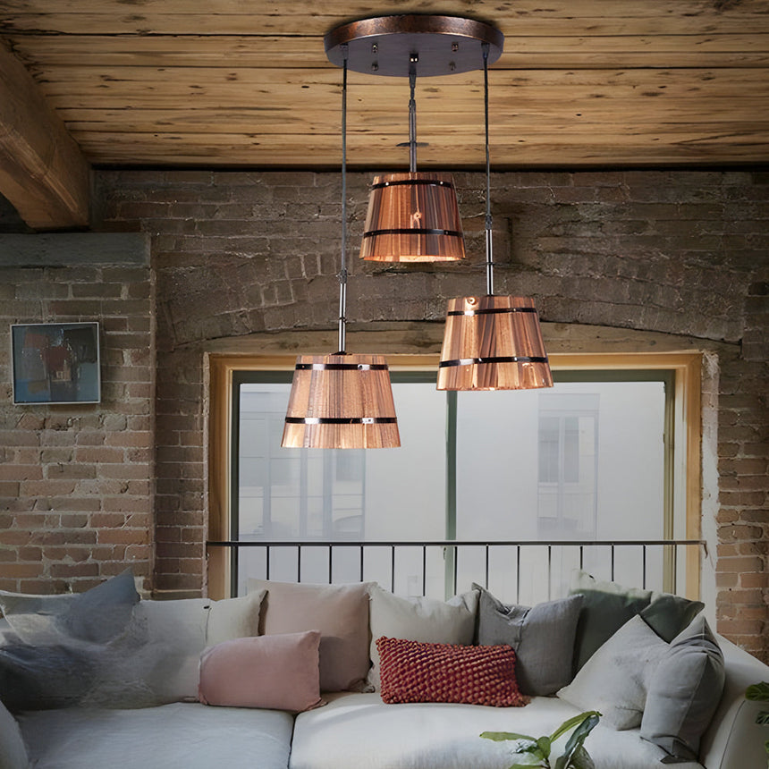 Wooden bucket pendant lamp for bars and cafes
