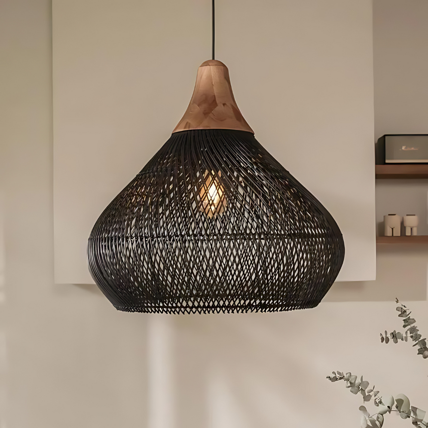 Asterra Handwoven Rattan Pendant Light metal frame detail - OpalDwell