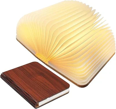 3D folding wood-finish lamp for shelf decor accents