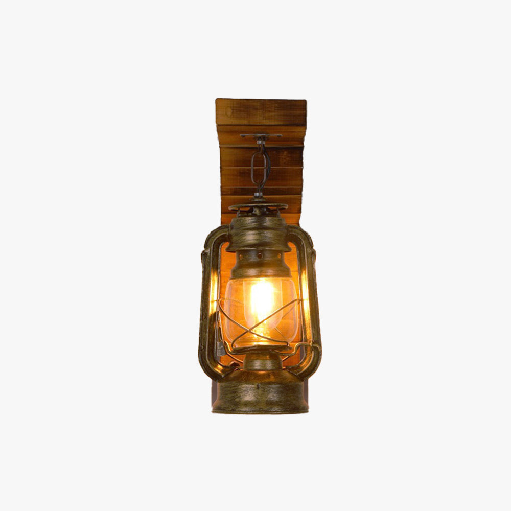 Wall Lamp - Pine Wood and Metal Vintage Lantern Design | OroDwell