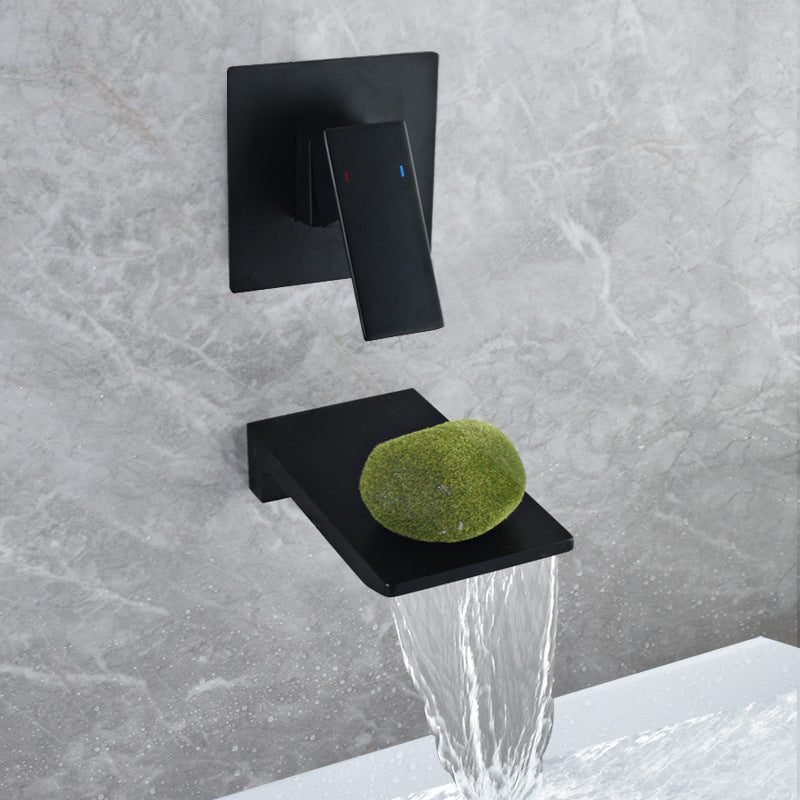Wall-mounted waterfall bathroom faucet side profile view - single-handle control