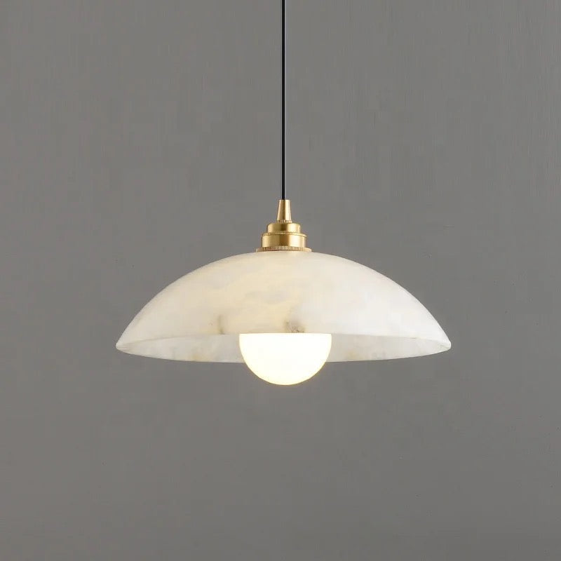 Alabaster pendant light in living room setting