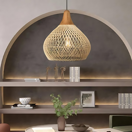 Kevara Rattan Ceiling Lamp natural shade texture close-up - OpalDwell