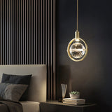 Crystal LED pendant light with circular ring silhouette