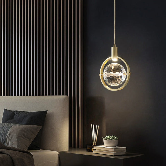 Crystal LED pendant light with circular ring silhouette