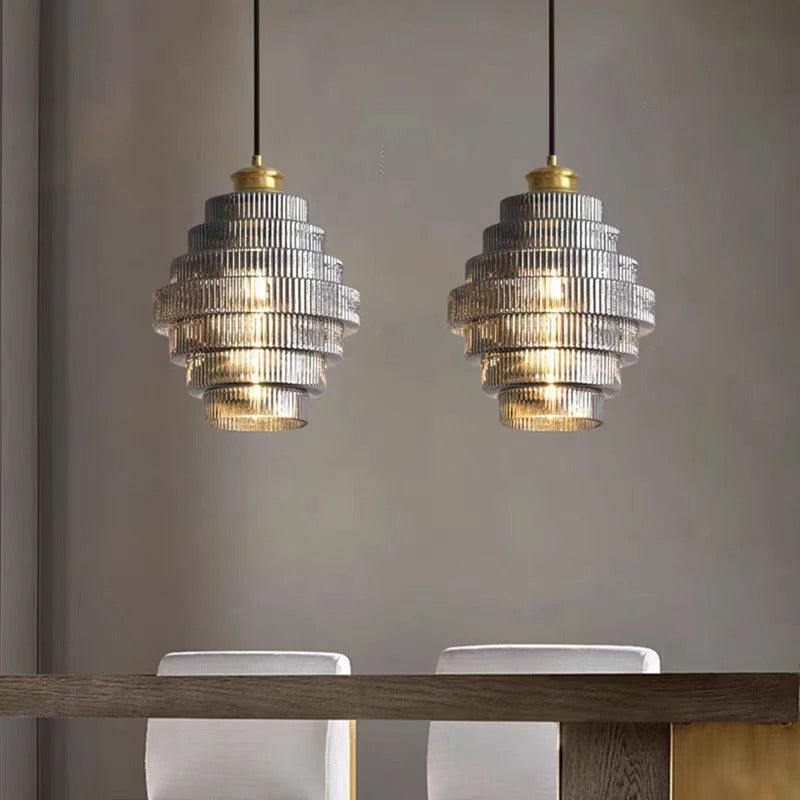 Layered Glass Chandelier Adjustable Hanging Cable