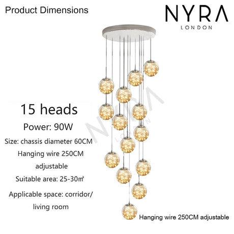 LuminaOrb Staircase Chandelier Energy-Efficient LED Glow - OpalDwell