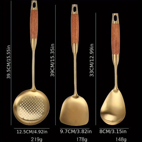 Stainless steel utensils with elegant gold accent
