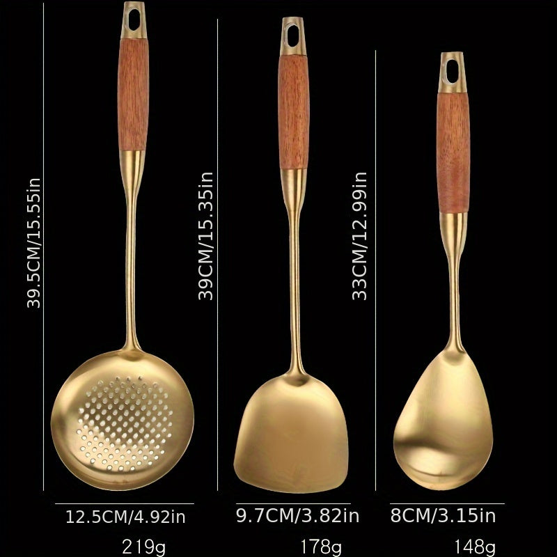 Stainless steel utensils with elegant gold accent