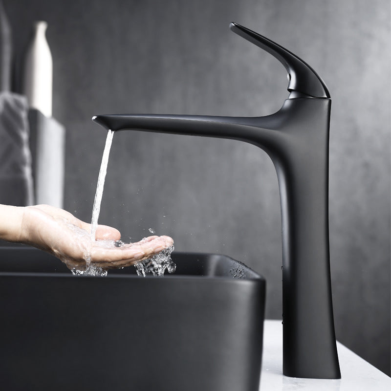 Vessel bathroom sink faucet with single-handle one-hole design