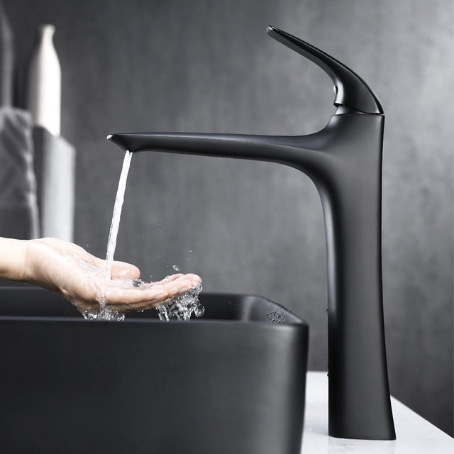 Vessel bathroom sink faucet with single-handle one-hole design