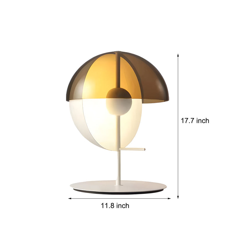 Table lamp with vertical half sphere smoked screen