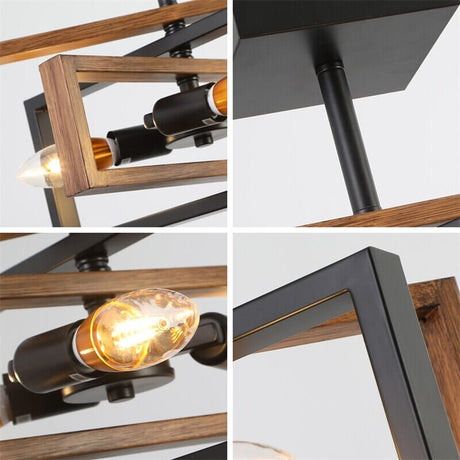 Chandelier Farmhouse Wood Grain Black Finish