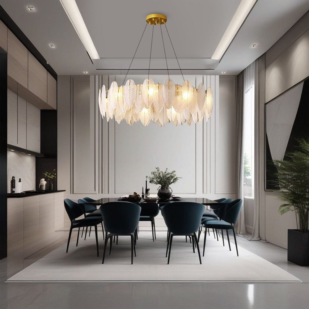 Feather glass chandelier rose gold finish