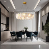 Feather glass chandelier rose gold finish