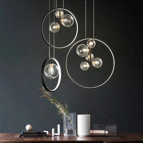 Glass globe pendant light for open-concept kitchen