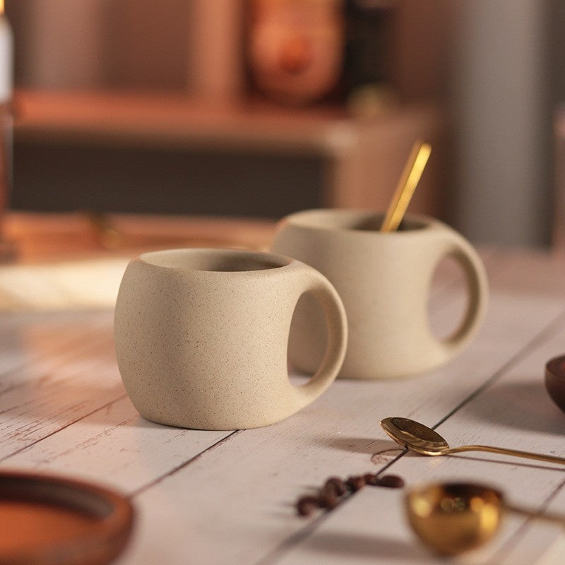 Hana Zen Ceramic Coffee Cup Set bamboo accent close-up - OpalDwell