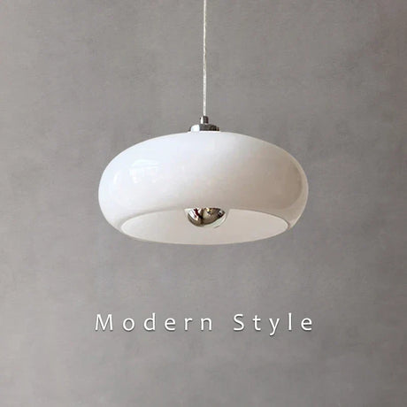 Glass Stone Pendant Light Milk White Shade