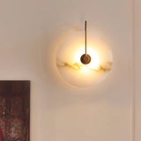 CelesteLume Alabaster LED Disc Sconce with Black Arm