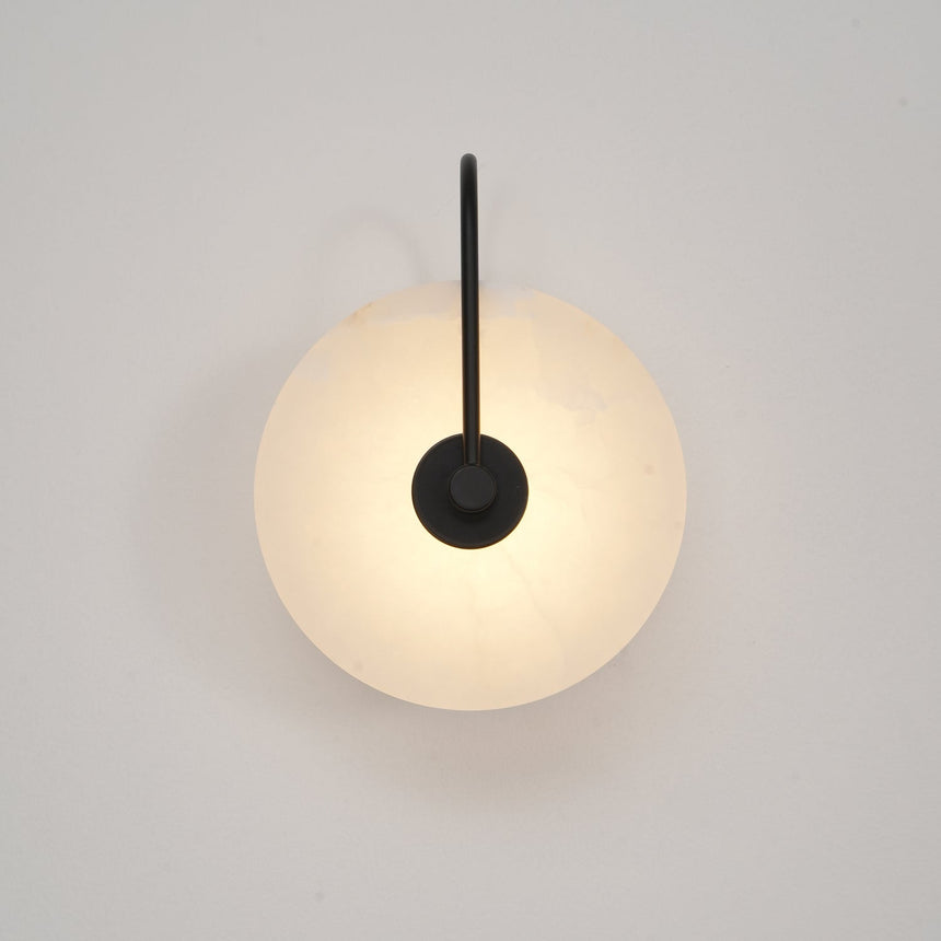 CelesteLume Alabaster LED Disc Sconce with Black Arm