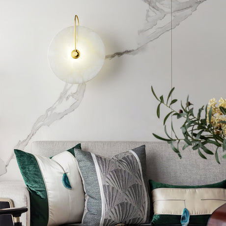 CelesteLume Alabaster LED Disc Sconce with Black Arm