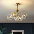Aurora Copper Chandelier with Amber Glass Globes for Dining Room