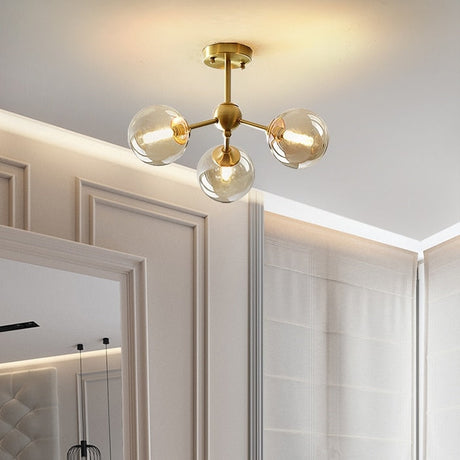 Copper Frame Chandelier Installed Above Dining Table