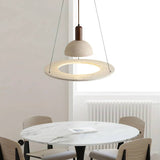 Wood Travertine Pendant Walnut Finish Detail OpalDwell