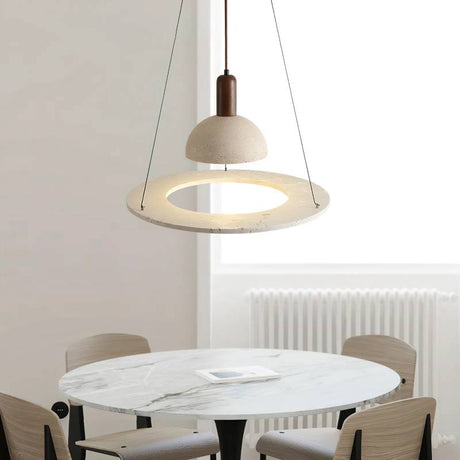 Wood Travertine Pendant Walnut Finish Detail OpalDwell