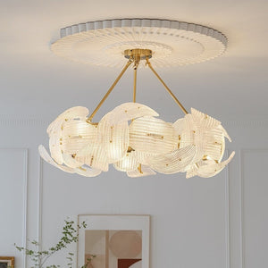 Glass Leaf Chandelier Contemporary Luxury Gold Finish for Modern Homes