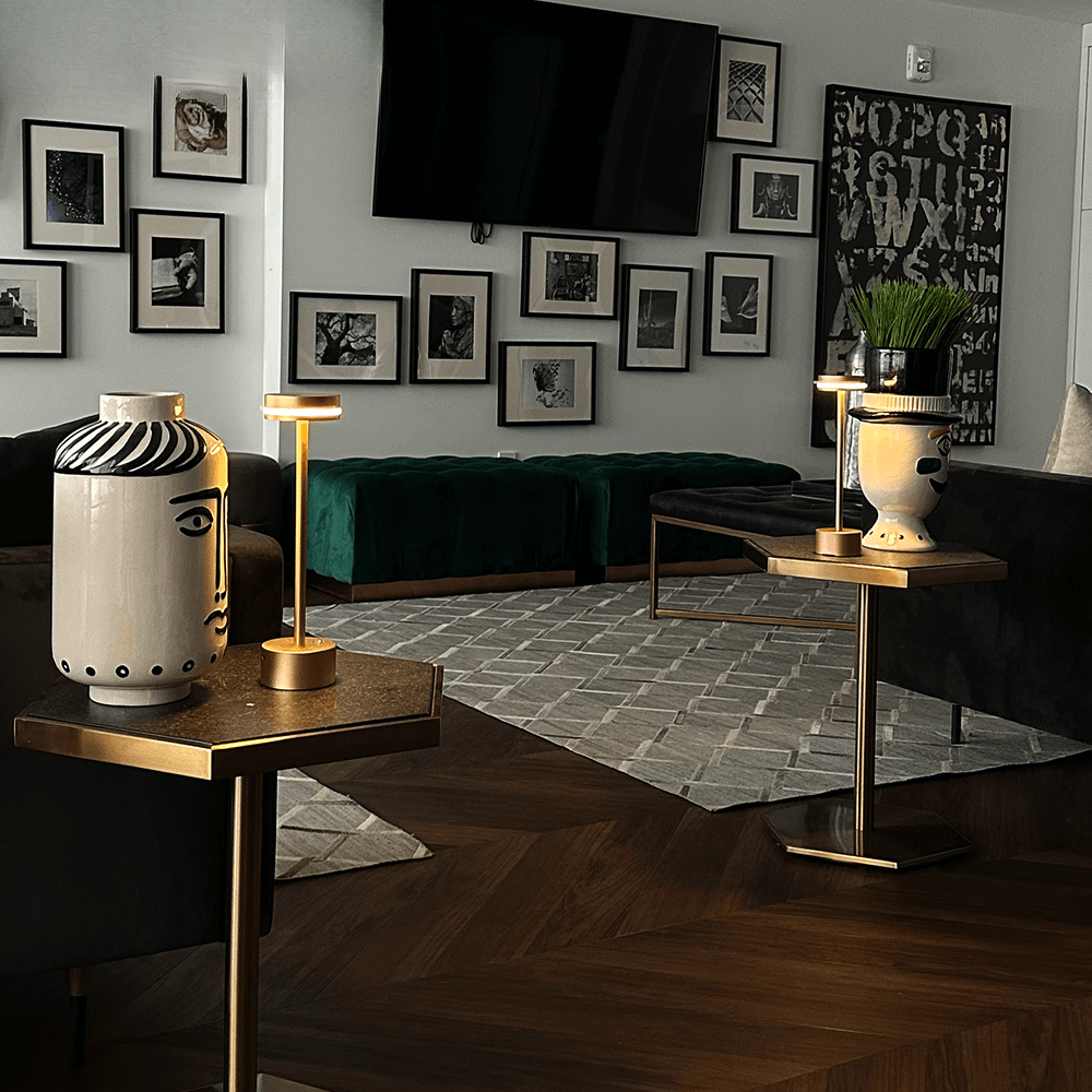 Table Lamp - Brushed Gold Metal Slim Minimalist Design | OroDwell