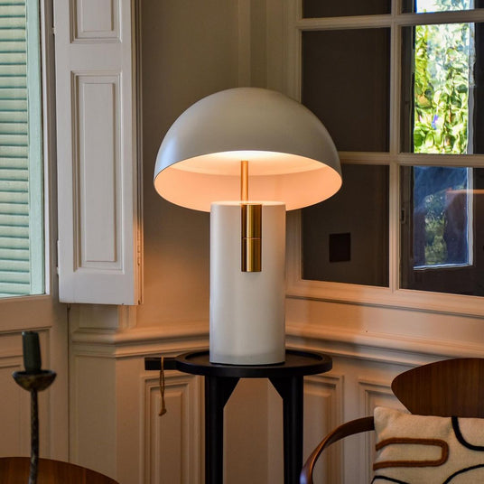 Iron, stainless steel and glass Glass Table Lamp – modern design detail view | OroDwell