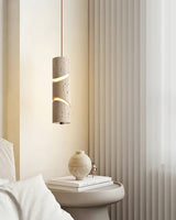 Travertine Wood Pendant Light Detail View OpalDwell