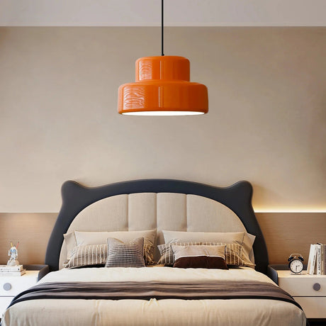 Orange Pendant Lamp Installed Above Dining Table