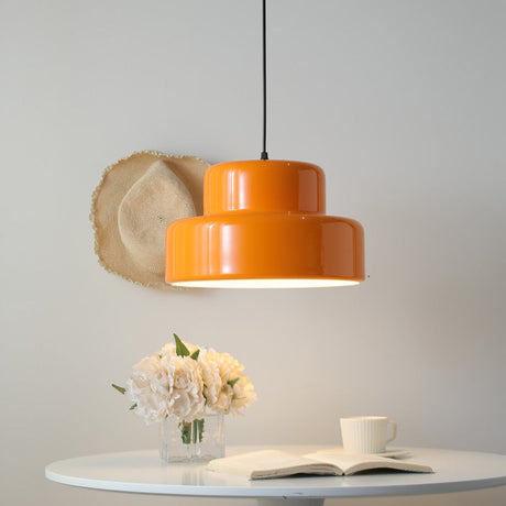 Orange metal pendant light Bauhaus style for kitchen