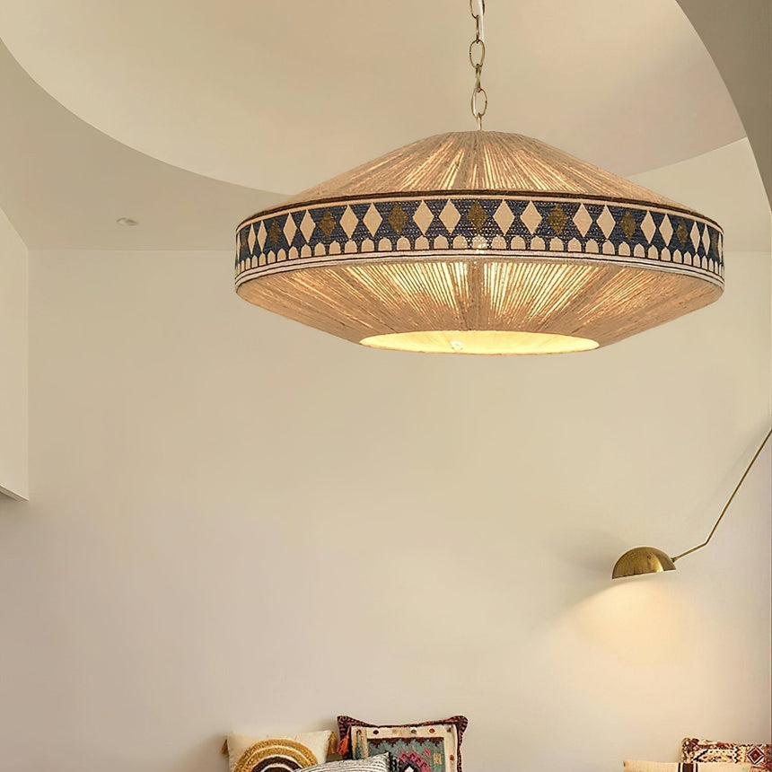 Astraea Boho Fringe Pendant Lamp with Geometric Weave - OpalDwell