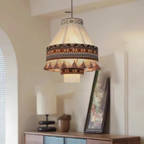 Astraea Boho Fringe Pendant Lamp with Geometric Weave - OpalDwell
