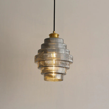 Vintage brass pendant light close-up detail