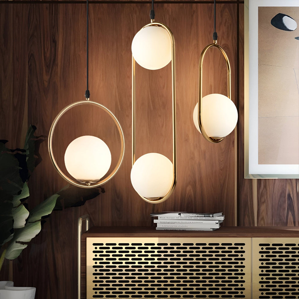 Brass Pendant Light LED Orb Design for Dining Room