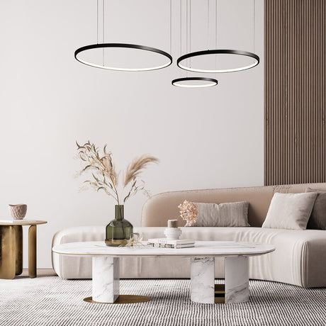 LED three-ring pendant light with dimmer